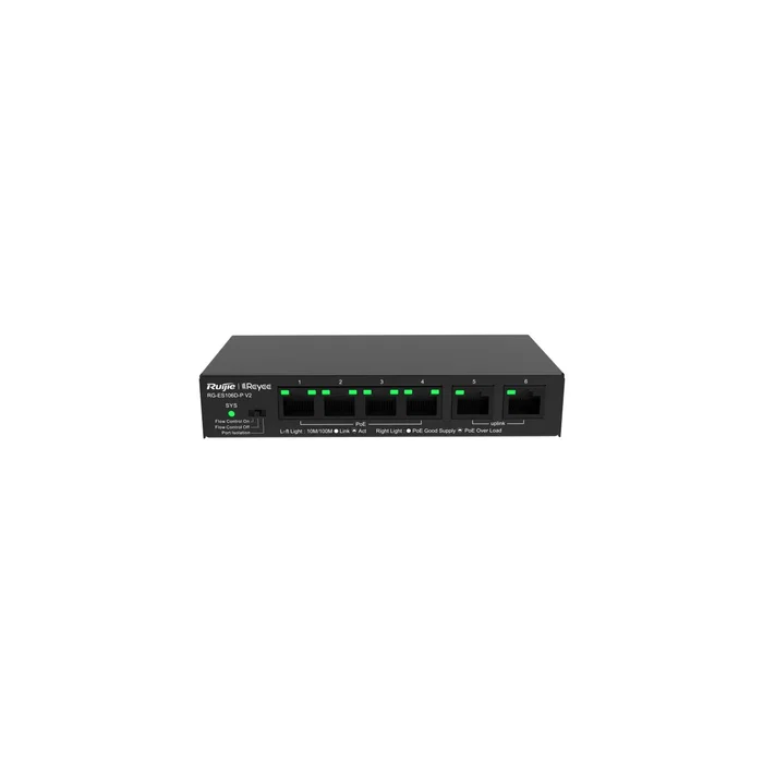 Ruijie Networks RG-ES106D-P V2 Switch Fast Ethernet con 4 puertos PoE, Negro