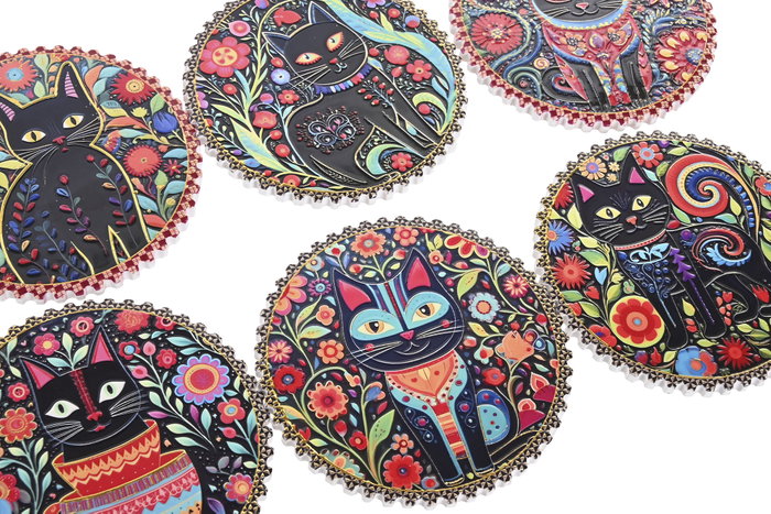 DKD Home Decor Posavasos de Dolomite Gatitos Surtido de 12 Unidades