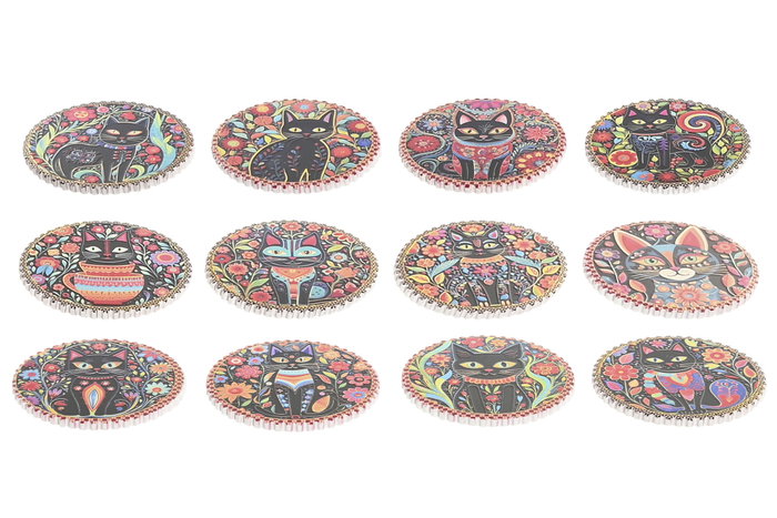 DKD Home Decor Posavasos de Dolomite Gatitos Surtido de 12 Unidades