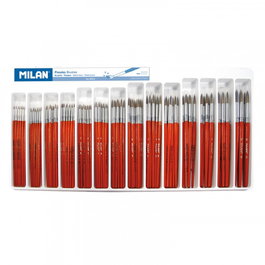 Milan Pinceles Escolares Redondos (Serie 101) 80318 - Set de 144 Pinceles para Acuarela y Témpera, Mango de Madera