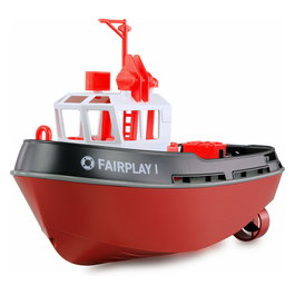 AMEWI Fairplay I Barco RC Schlepperboot Escala 1:72 Listo para Usar RTR Negro con Motor Eléctrico, Batería Li-Ion 600mAh, Radio 2.4GHz, Para Niños +8 Años