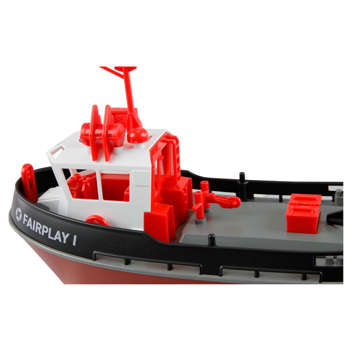AMEWI Fairplay I Barco RC Schlepperboot Escala 1:72 Listo para Usar RTR Negro con Motor Eléctrico, Batería Li-Ion 600mAh, Radio 2.4GHz, Para Niños +8 Años