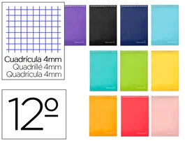 Liderpapel Cuaderno Espiral Bolsillo Doceavo Apaisado Witty Tapa Dura 80 Hojas 75gr Cuadro 4 mm Colores Surtidos