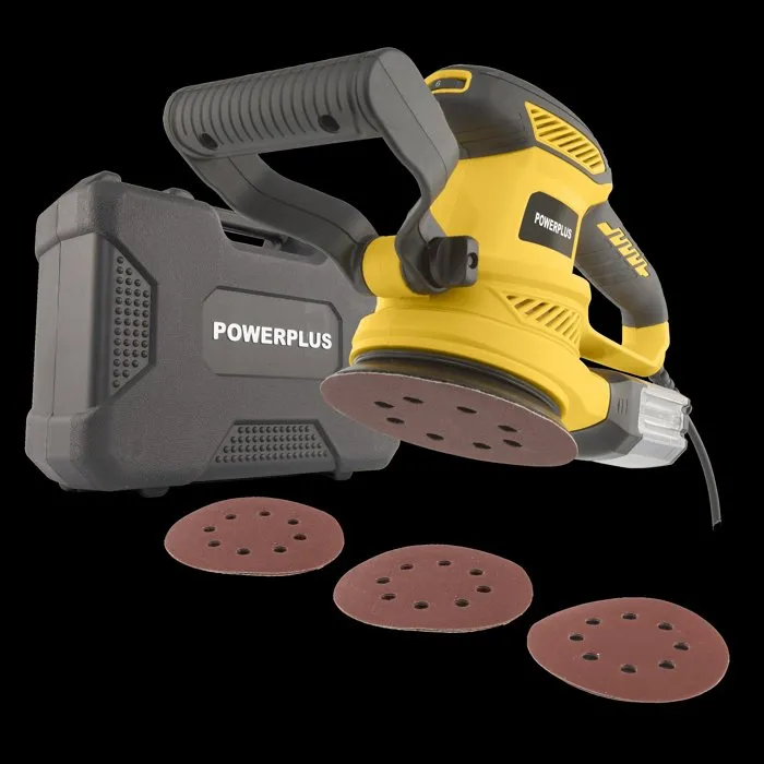 Powerplus Lijadora Orbital Aleatoria POW5400338128028 450W Ø 125 mm con Bandeja Recogida Polvo y Fijación Velcro
