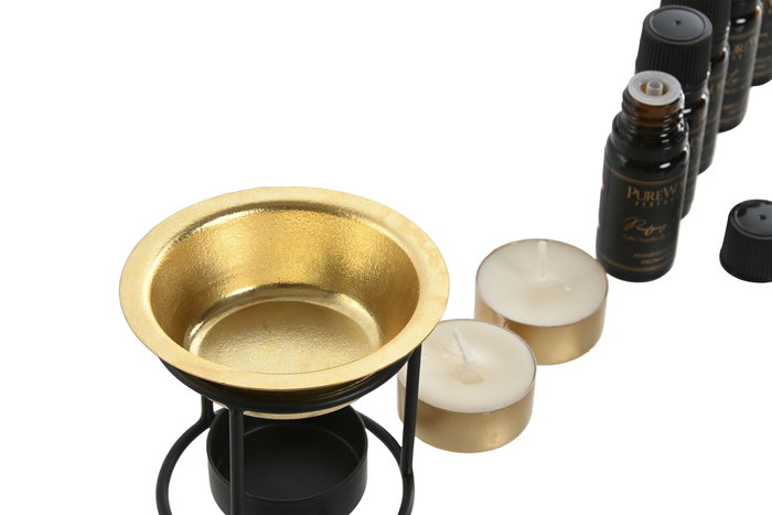 DKD Home Decor Quemador Indio Black magic 24 Set de 4 Piezas Metal Negro Dorado 9 x 11.5 x 9 cm