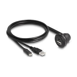 DeLOCK Cable USB 2.0 Tipo-A Macho a USB Type-C Hembra 1m Negro, Conectores Angulares a 90°, Velocidad 0.48 Gbit/s