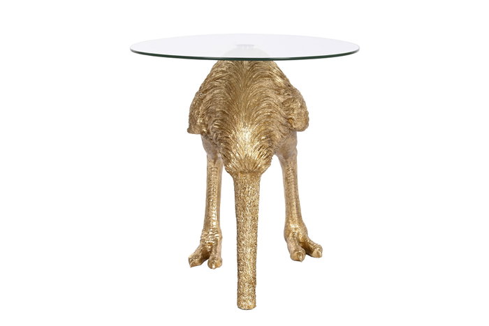DKD Home Decor Mesita Auxiliar Resina y Cristal Avestruz Dorado