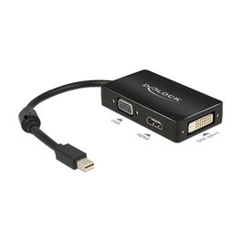 DELOCK Adaptador Mini DisplayPort a 1x VGA + 1x HDMI + 1x DVI Negro
