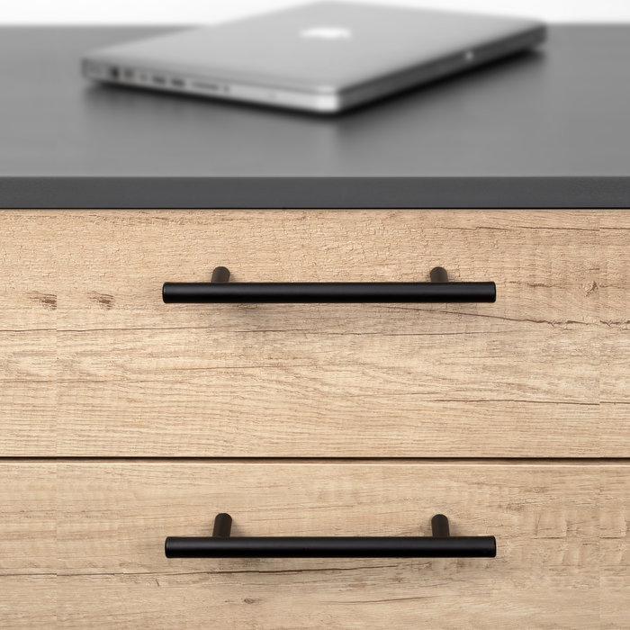 Emuca Lote de 10 tiradores para mueble Orlando, L336mm, intereje 256mm, Acero, Pintado negro Emuca Lote de 10 tiradores para mueble Orlando, L336mm, intereje 256mm, Acero, Pintado negro