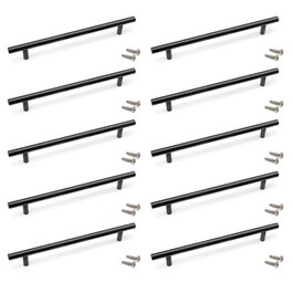 Emuca Lote de 10 tiradores para mueble Orlando, L336mm, intereje 256mm, Acero, Pintado negro