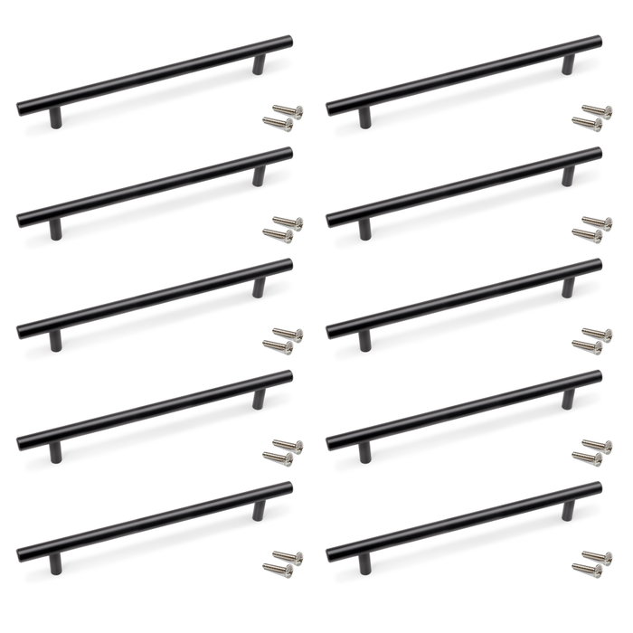 Emuca Lote de 10 tiradores para mueble Orlando, L336mm, intereje 256mm, Acero, Pintado negro Emuca Lote de 10 tiradores para mueble Orlando, L336mm, intereje 256mm, Acero, Pintado negro