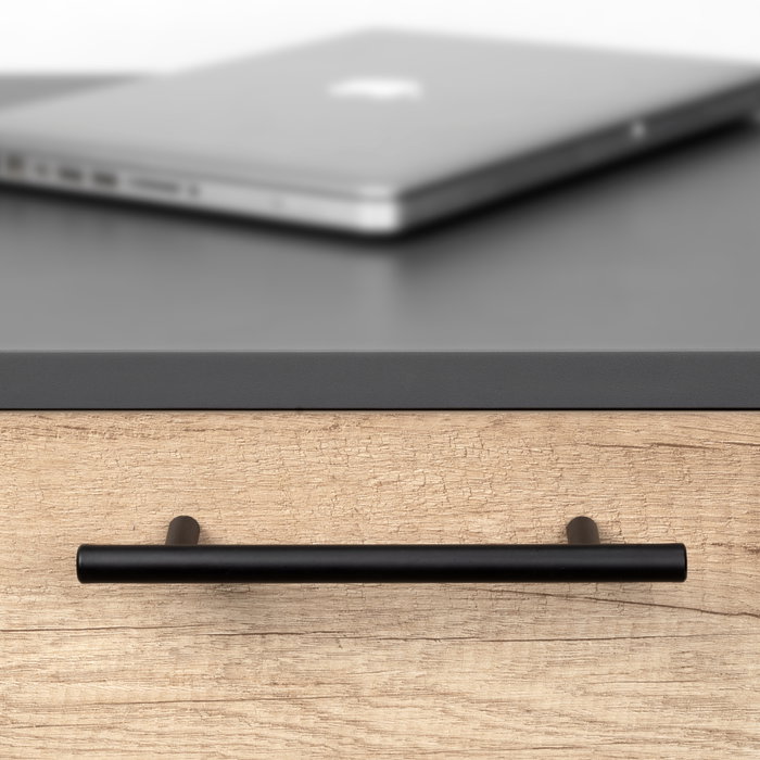 Emuca Lote de 10 tiradores para mueble Orlando, L336mm, intereje 256mm, Acero, Pintado negro Emuca Lote de 10 tiradores para mueble Orlando, L336mm, intereje 256mm, Acero, Pintado negro