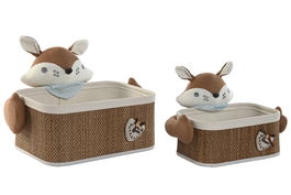 DKD Home Decor Cesta Baby Toy Fibra Trenzada Algodón Natural Azul Marrón 33 x 32.5 x 43 cm Set de 2