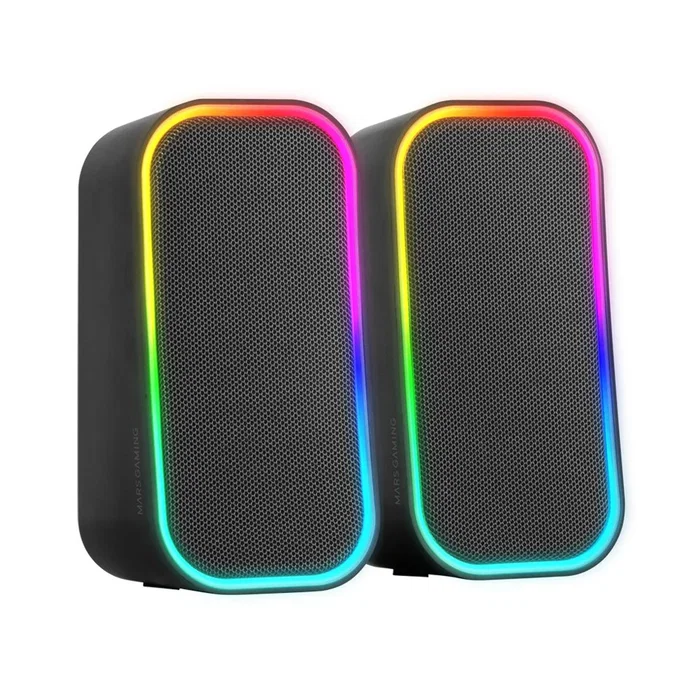 Mars Gaming Altavoces MS-OM Bluetooth 5.3 20W, 2.0 con iluminación RGB Dinámica, Blanco o Negro, AUX-In, Compatibilidad Universal para PC y Gaming