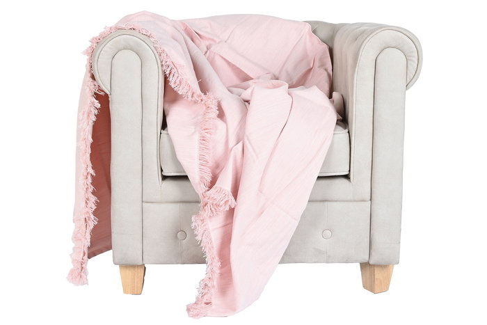 DKD Home Decor Plaid Rosa Blanco 260 x 160 cm 2 Unidades Algodon Reciclado Poliester Hecho a Mano Flecos