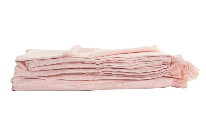 DKD Home Decor Plaid Rosa Blanco 260 x 160 cm 2 Unidades Algodon Reciclado Poliester Hecho a Mano Flecos