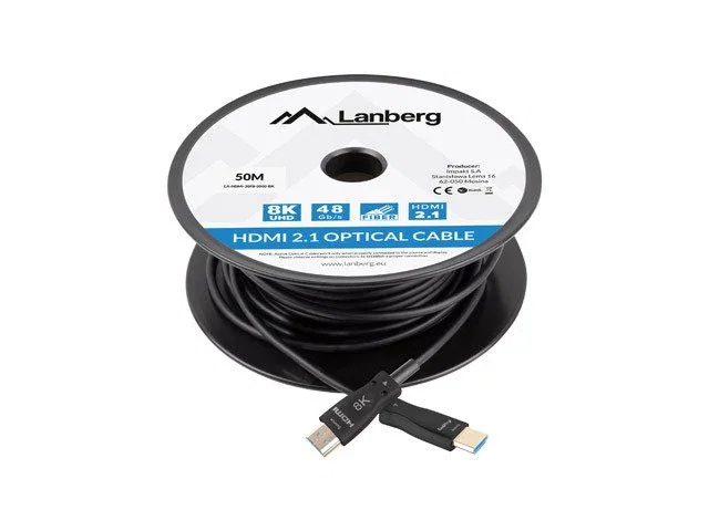 Lanberg CA-HDMI-30FB-0500-BK Cable HDMI 2.1 8K 50m Optical AOC, 48Gbps, HDR10+, Negro