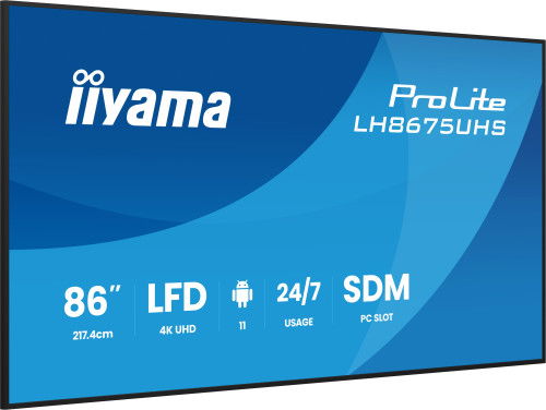 Iiyama LH8675UHS-B2AG Monitor Táctil 86" 4K UHD VA 500cd/m2 Android 11 Señalización Digital 24/7
