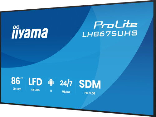 Iiyama LH8675UHS-B2AG Monitor Táctil 86" 4K UHD VA 500cd/m2 Android 11 Señalización Digital 24/7