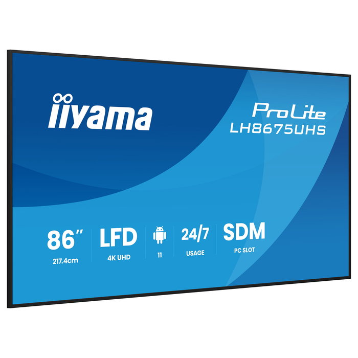 IIYAMA LH8675UHS-B2AG 217cm (85.6") 4K UHD LCD 3840x2160 16:9 3xHDMI+DP+2xUSB 24/7