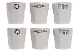DKD Home Decor Café Set Mediterraneo Azul Blanco Gres Set 6 Piezas 90 ml Apto Microondas y Lavavajillas 14.6 x 6 x 20 cm