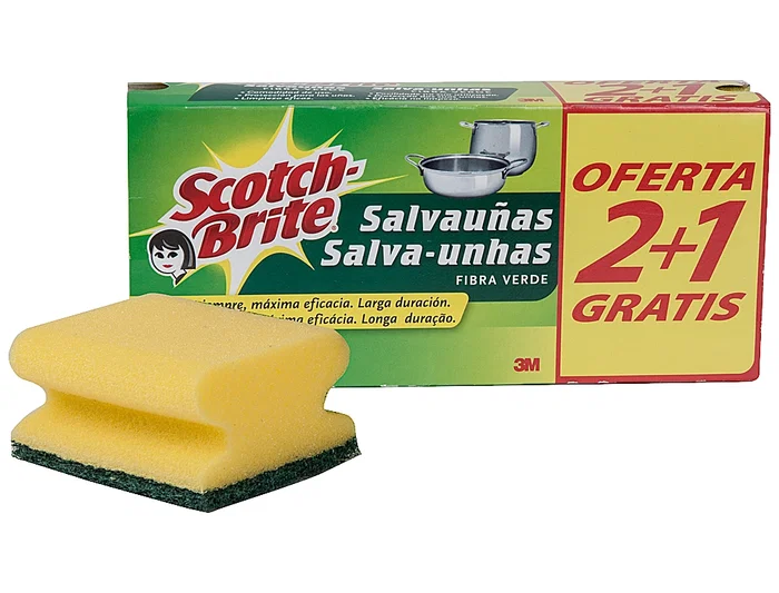 Scotch Brite Estropajo Salvauñas Fibra Verde Paquete 2+1 Gratis