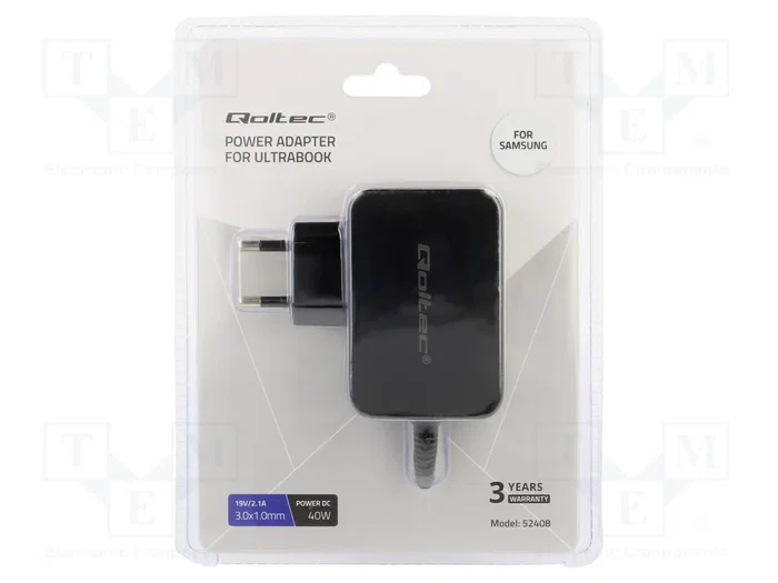 Qoltec Cargador para Samsung 40W 19V 2.1A con conector 3.0*1.0mm Qoltec Cargador para Samsung 40W 19V 2.1A con conector 3.0*1.0mm