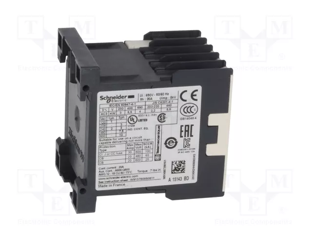 SCHNEIDER ELECTRIC Contactor TeSys K LP1K1201BD 3-polar 24VDC 12A SCHNEIDER ELECTRIC Contactor TeSys K LP1K1201BD 3-polar 24VDC 12A