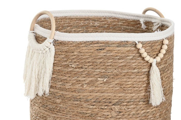 DKD Home Decor Set de 3 Cestas Boho Natural y Blanco DKD Home Decor Set de 3 Cestas Boho Natural y Blanco