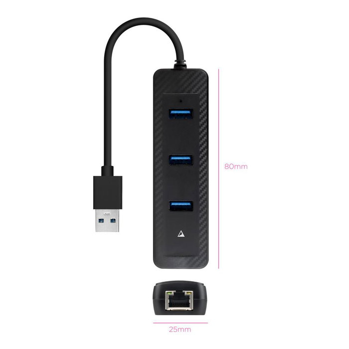 Nanocable Hub USB 3.0 con 3 Puertos USB-A y Ethernet RJ45, Negro