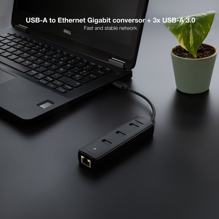 Nanocable Hub USB 3.0 con 3 Puertos USB-A y Ethernet RJ45, Negro