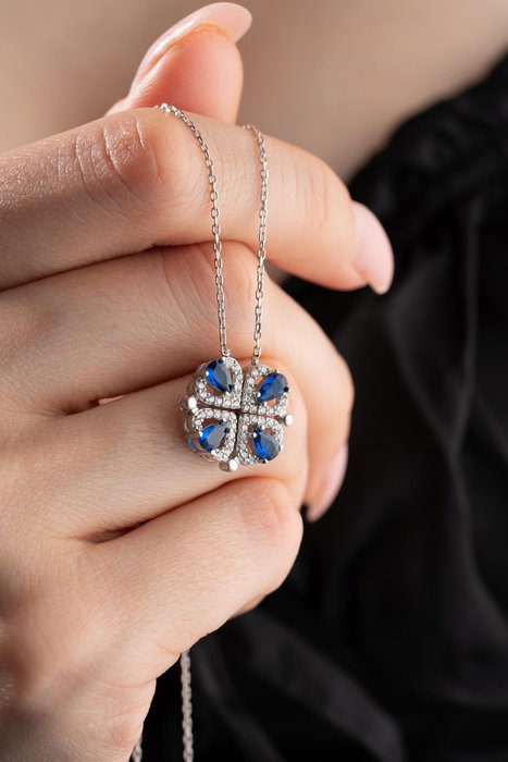 Heliophilia Silver NRZ999182 Collar de Plata de Ley 925 con Circon Azul y Blanco