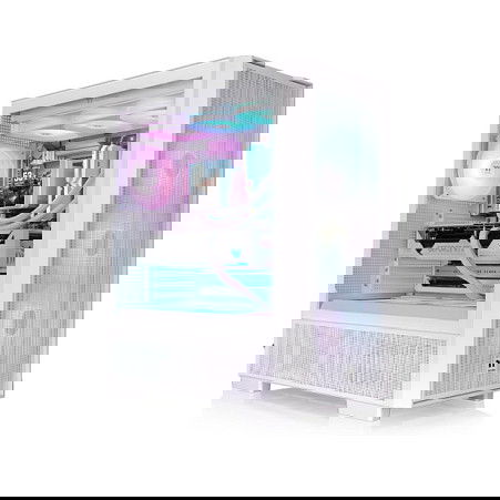 Thermaltake S380 TG - Chasis Gaming Midi Tower ARGB, Blanco/Negro con 4 Paneles de Vidrio Templado, Compatible ATX/E-ATX, Soporte para GPU 40cm y Ventiladores 3x 120mm incluidos