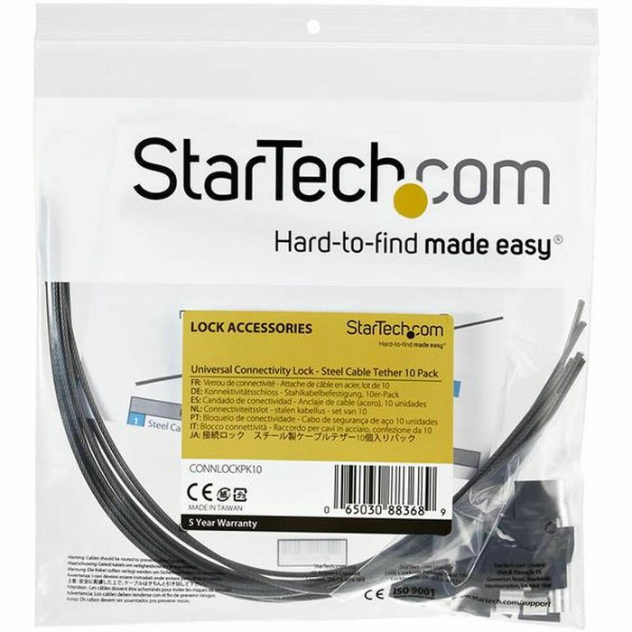 StarTech.com CONNLOCKPK10 Paquete de 10 Cables de Seguridad de Acero de 0,3 m Negro