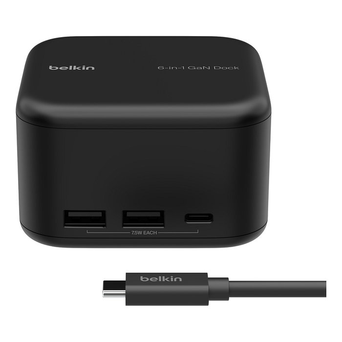 Belkin INC018vfBK Docking Station USB-C 6-en-1 Core GaN con 96W de Potencia, Negro