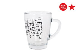 La Mediterranea Mug con Asa 30cl Colección Vega Diseño Faces - Taza Cerámica de 8 cm de Diámetro x 10.5 cm de Alto (24 Unidades)
