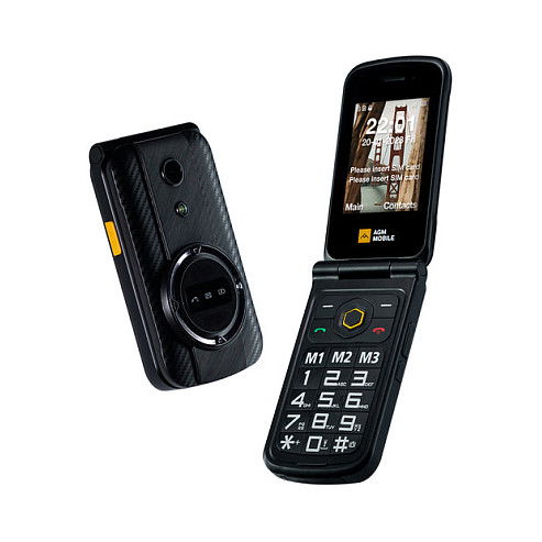 AGM M8 FLIP, Móvil con tapa resistente IP68/IP69K 4G, Pantalla 2.8 pulgadas, 128 MB ROM, 48 MB RAM, Doble SIM Nano, Batería 1500 mAh, Negro