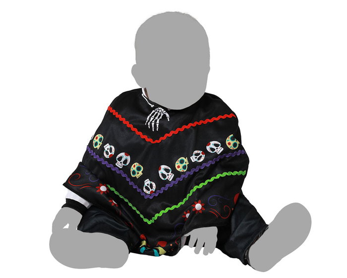 Disfraz Poncho Calavera Colorido Para Bebé 24 Meses, Temática Día de los Muertos/Halloween, Negro, Unisex, Poliéster