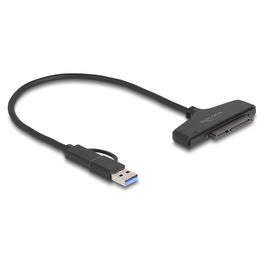 DeLOCK Adaptador USB a SATA 6 Gb/s con Cable de 0.3 m, Conectores USB Type-C y Tipo-A, SATA III 22-pin, Negro