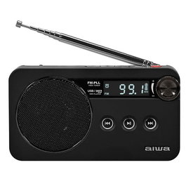 Aiwa RS-77PLL Negra - Radio Portátil FM/MP3 con Batería Recargable, USB Tipo-C, Entrada para Tarjeta Micro-SD, Función RDS y Pantalla Retroiluminada