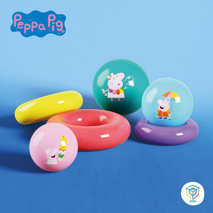 Deqube Pelotas Apilables Peppa Pig Set de 3 Pelotas Ilustradas y Discos Juguete para +12 Meses