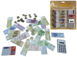 Rama Juguete Educativo Blister con Monedas, Billetes y Calculadora para Niños +3 Años en Español, Inglés, Francés y Portugués