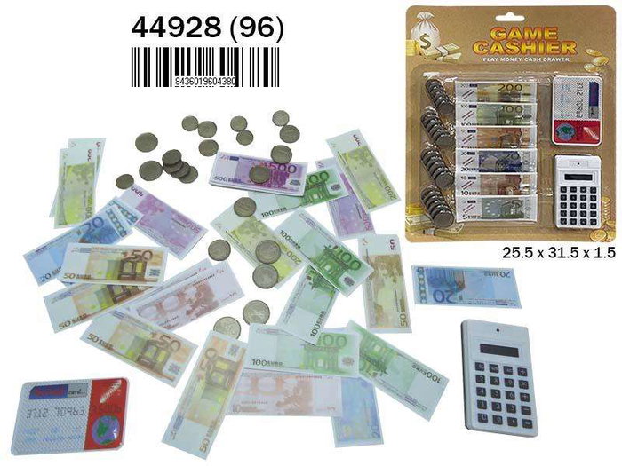 Rama Juguete Educativo Blister con Monedas, Billetes y Calculadora para Niños +3 Años en Español, Inglés, Francés y Portugués