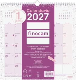 FINOCAM Calendario de Pared Chic Mensual para Escribir 300x300 mm Morado (2027)