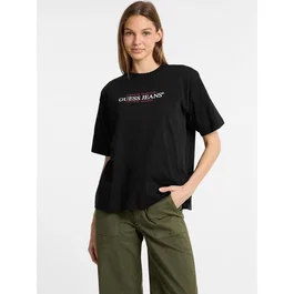 Guess Camiseta American Tradition para mujer - Corte holgado boxy, algodón orgánico, color negro, talla L - W4YI08K8HM0