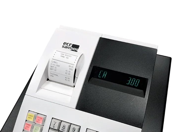 Ecr sampos ER-057S Registradora TPV Blanca con Display VFD y 14 Departamentos