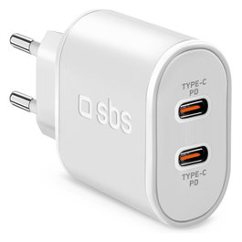 SBS Cargador 2x USB-C PD 20W TETRPD20CCW Blanco