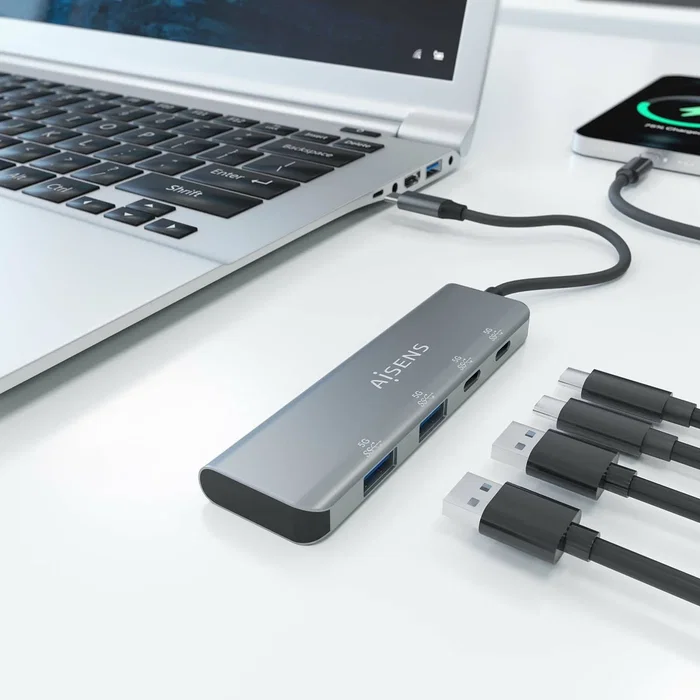 Aisens Hub USB 3.2 Gen 1 con 2xUSB-C y 2xUSB-A, Gris