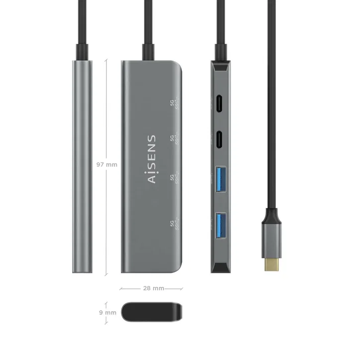 Aisens Hub USB 3.2 Gen 1 con 2xUSB-C y 2xUSB-A, Gris