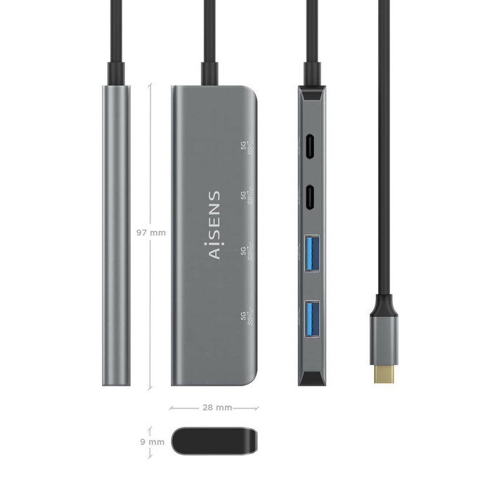 Aisens Hub USB 3.2 Gen1 Gris Aluminio con 2xUSB-C y 2xUSB-A Aisens Hub USB 3.2 Gen1 Gris Aluminio con 2xUSB-C y 2xUSB-A